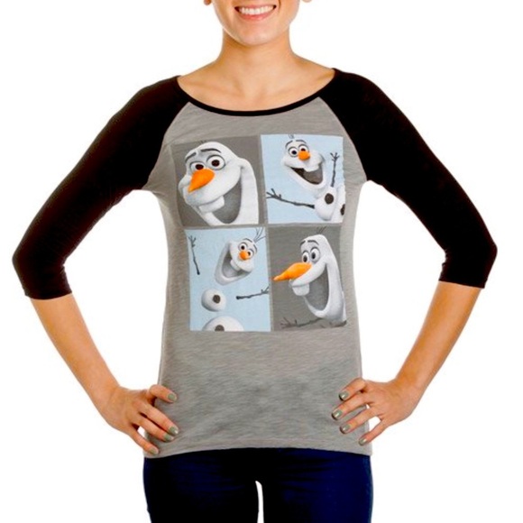 Disney Tops - Disney Frozen Juniors Graphic Olaf Faces 3/4 Sleeve Raglan T-Shirt